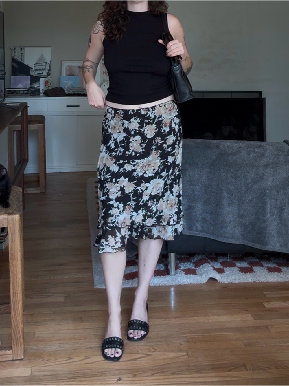 Briggs New York Black Floral Midi Skirt
